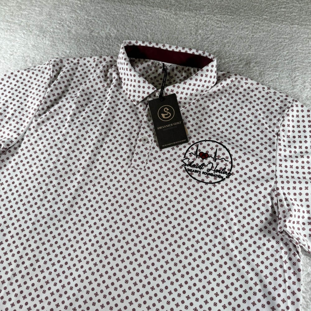 Swannies‎ Golf Athletic Stretch Polo Shirt Men Large White Red Floral NWT Logo